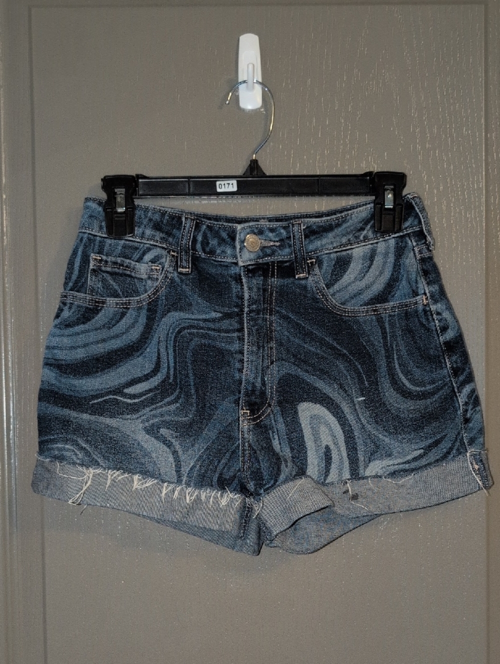 Hollister Black & Blue Swirl Denim Shorts